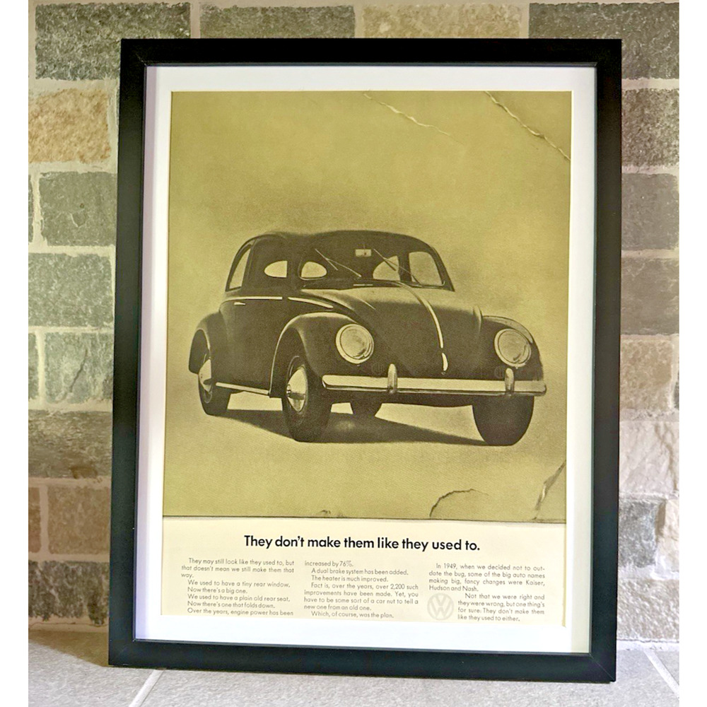 Framed 1968 Volkswagen Beetle Original Vintage Print Ad